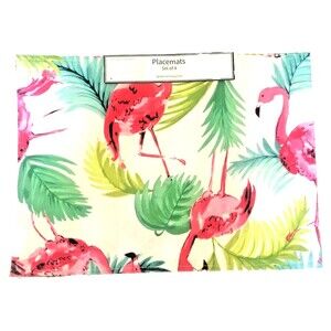 Nantucket Tropical Flamingo Placemats Set of 4 Indoor Outdoor 13x18 Spill Proof